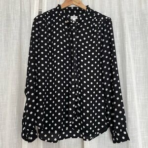 J.Crew Black & White Polka Dot Sheer Button Down Blouse Size M